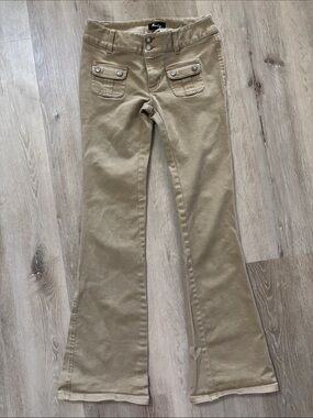 Hurley Women's Tan Y2K Flare Jeans with Front Flap Pockets
